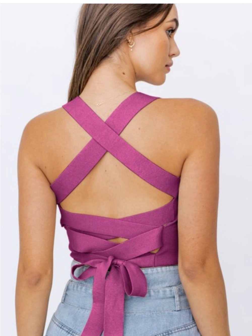 NWT Sexy Crisscross Tie-Back Tank Top - Magenta Large